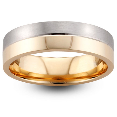 Mens Two Colour Matt & Polished 9ct Gold Wedding Ring -  6mm Flat Court - Price From £525