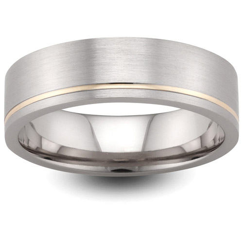 Mens Two Colour Matt Finish 9ct Gold Wedding Ring -  6mm Flat Court - Price From £525