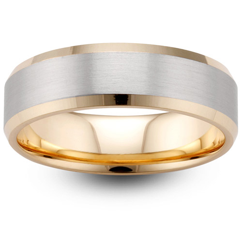Mens Two Colour Matt & Polished Edge 9ct Gold Wedding Ring -  6mm Flat Court - Price From £525