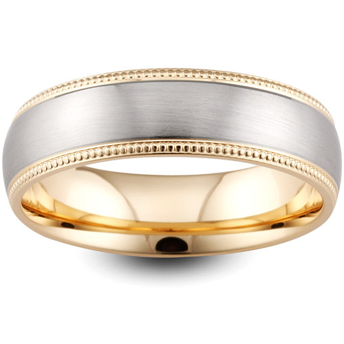 Mens Two Colour Matt & Polished 18ct Gold Wedding Ring -  6mm Slight Court - Price From £1145