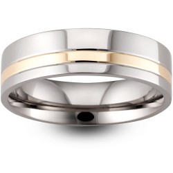 Mens Two Colour Polished 18ct Gold Wedding Ring -  6mm Flat Court - Price From £1245