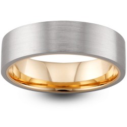 Mens Two Colour Matt Outer 18ct Gold Wedding Ring -  6mm Flat Court - Price From £1245