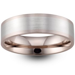 Mens Two Colour Matt Finish 18ct Gold Wedding Ring -  6mm Flat Court - Price From £1645