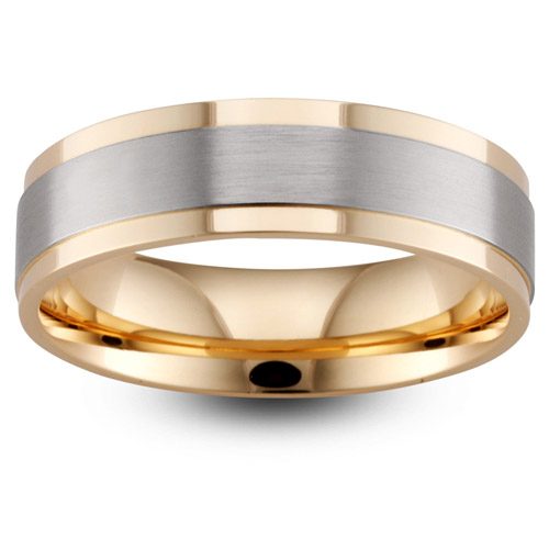 Mens Two Colour Matt & Polished 18ct Gold Wedding Ring -  6mm Flat Court - Price From £1245