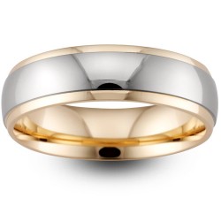 Mens Two Colour Polished 18ct Gold Wedding Ring -  6mm Slight Court - Price From £1245