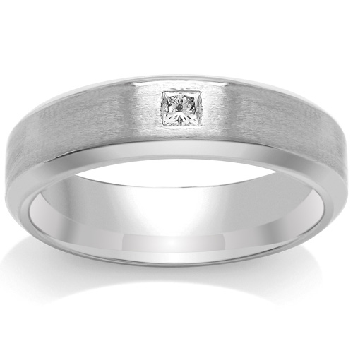 Mens Diamond Set 18ct White Gold Wedding Ring -  6mm Chamfered Edge - Price £1795