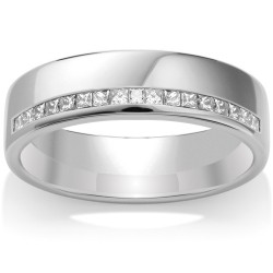 Mens Diamond Channel Set 18ct White Gold Wedding Ring -  6mm Band - Price £1995
