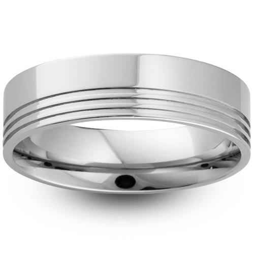Mens Groove Platinum Wedding Ring -  6mm Flat Court - Price From £695