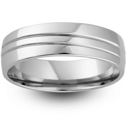 Mens Groove 9ct White Gold Wedding Ring -  6mm Modern Court - Price From £335