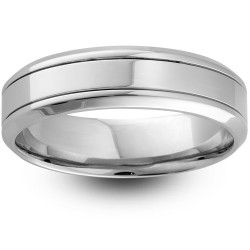 Mens Groove 9ct White Gold Wedding Ring -  6mm Chamferred Edge - Price From £360