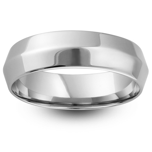 Mens Pyramid 18ct White Gold Wedding Ring -  6mm Modern Court - Price From £745