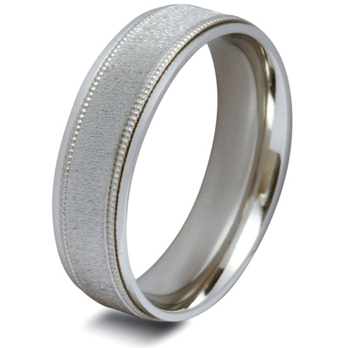 Mens Matt Centre Platinum Wedding Ring -  6mm Flat Court - Price From £720