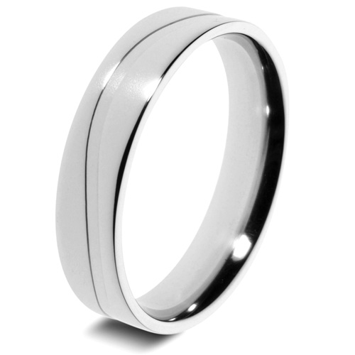 Mens Patterned 18ct White Gold Wedding Ring -  6mm Slight Court - Price From £745