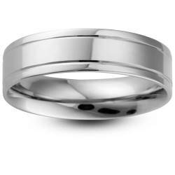 Mens Groove 18ct White Gold Wedding Ring -  6mm Flat Court - Price From £725