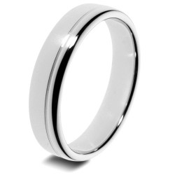 Mens Groove 18ct White Gold Wedding Ring -  6mm Slight Court - Price From £745