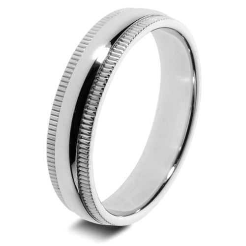 Mens Ridged 18ct White Gold Wedding Ring -  6mm Slight Court - Price From £745