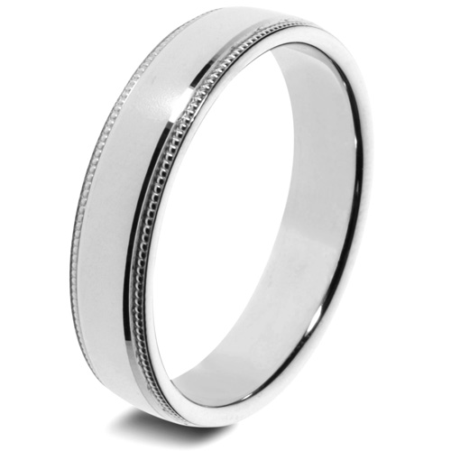 Mens Milgrain 9ct White Gold Wedding Ring -  6mm Slight Court - Price From £335