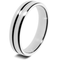Mens Groove18ct White Gold Wedding Ring -  6mm Slight Court - Price From £755