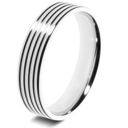 Mens Ribbed Platinum Wedding Ring -  6mm Flat Court - Price From £695
