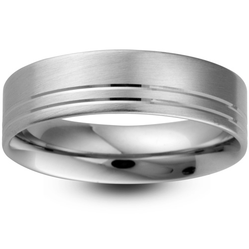 Mens Matt Finish Platinum Wedding Ring -  6mm Flat Court - Price From £720
