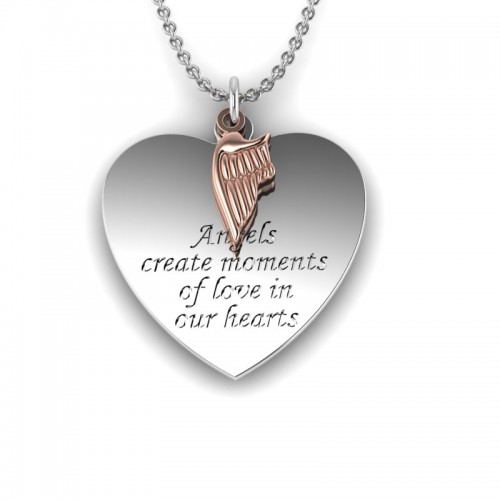 Love is a Moment - "Angels" engraved message pendant and chain in sterling silver with rose gold plated charm