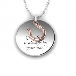 Love is a Moment - "Lucky" engraved message pendant and chain in sterling silver with rose gold plated charm