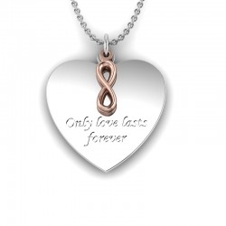 Love is a Moment - "Love lasts Forever" engraved message pendant and chain in sterling silver with rose gold plated charm