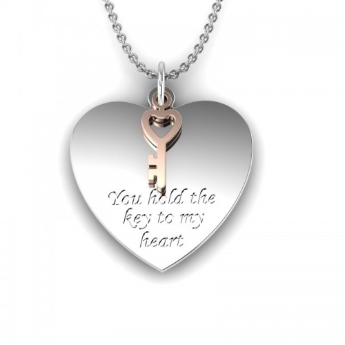 Love is a Moment - Heartfelt engraved message pendant and chain in sterling silver with rose gold plated charm